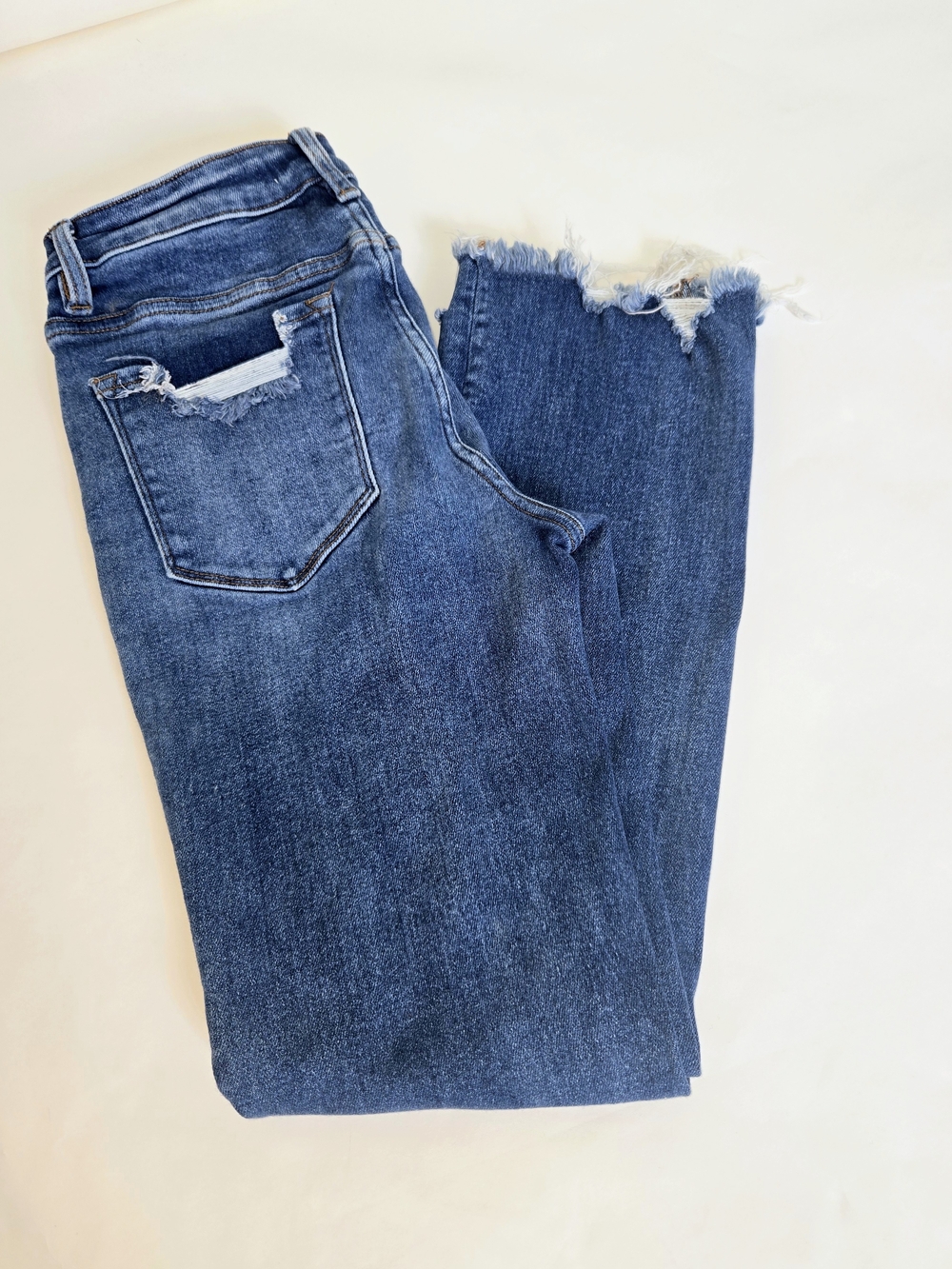 Flying Monkey Blue Distressed Skinny Jeans with Frayed Hem & Pockets Womens 27 - Picture 2 of 13